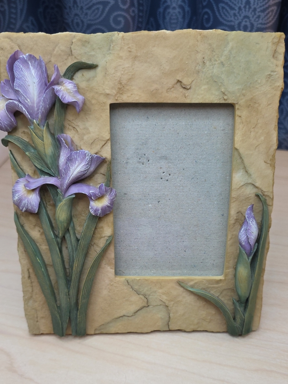 Distressed Stone-like Table Top Frame With Applied Irises, 3.5" X 5"  Picture